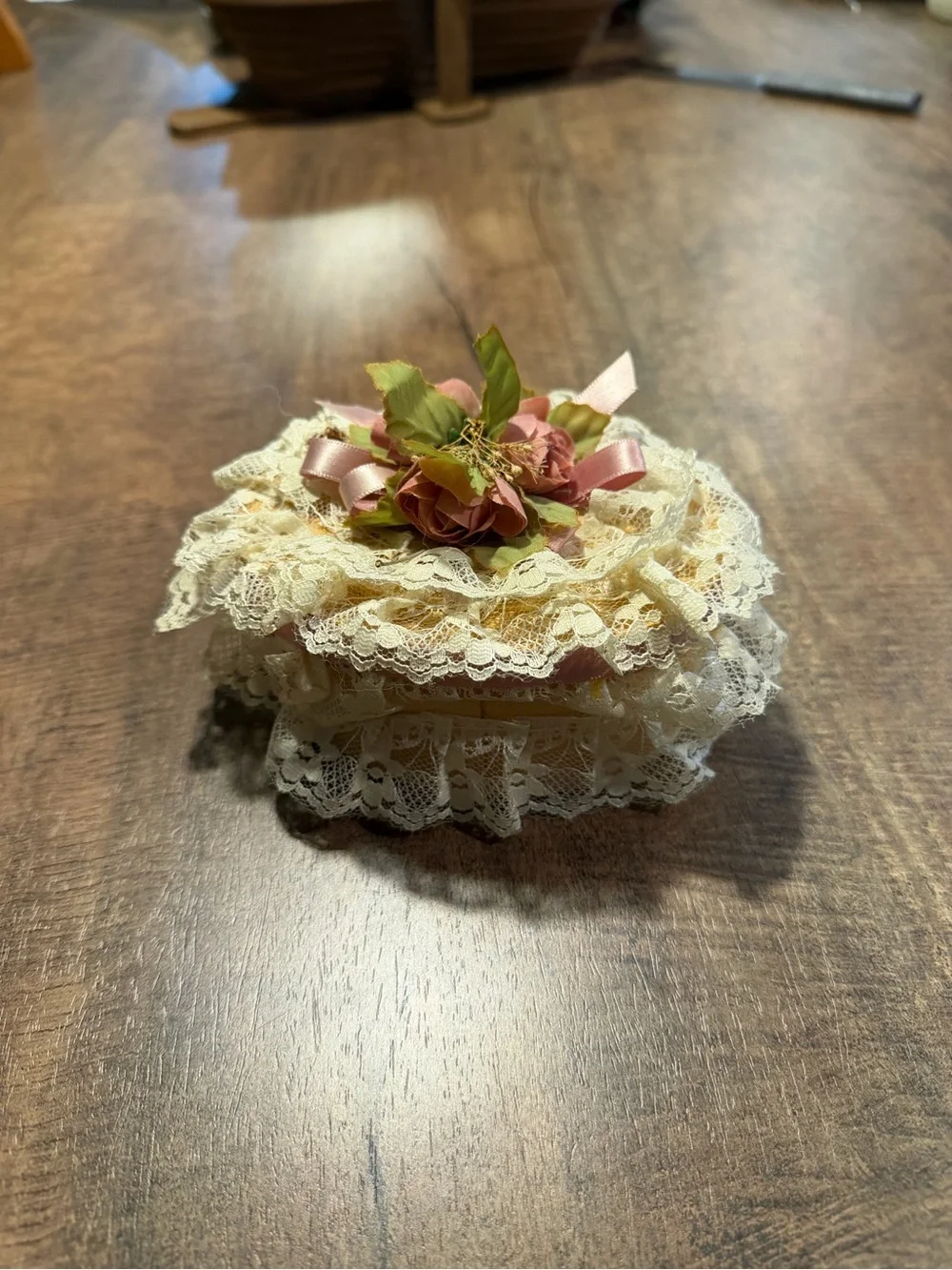 Vintage Lace & Rose Trinket Box - Victorian Chic
